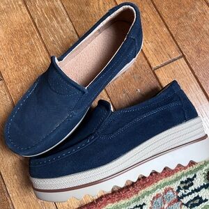 Blue loafers with platform